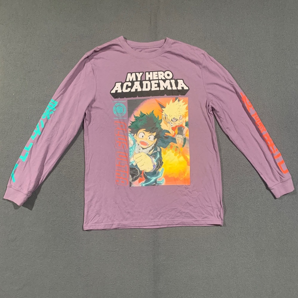 My Hero Academia Long Sleeve Shirt Mens Medium Purple Deku Bakugo Anime Graphic